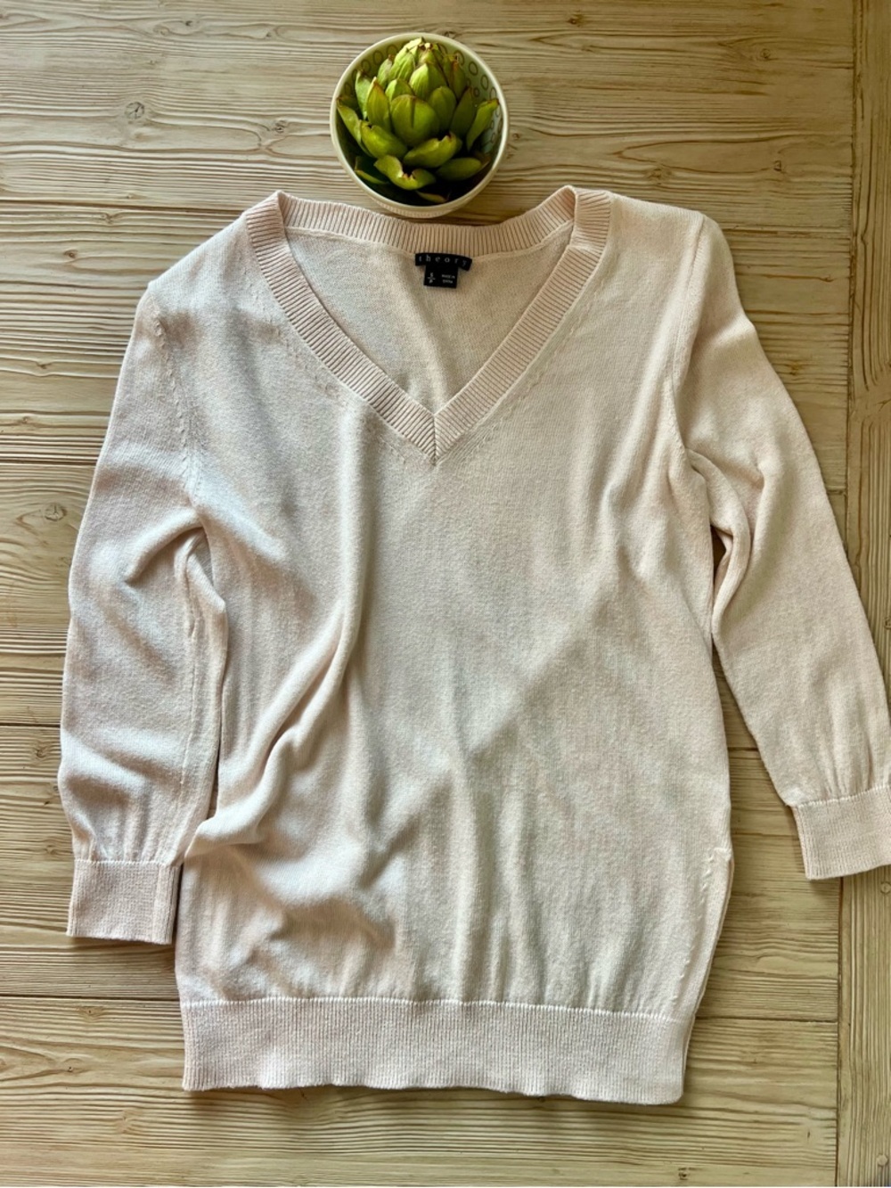 Theory Cashmere Blend V-Neck Sweater Ballet Pink Size Small